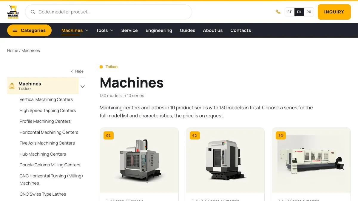 The machines: 10 series and 130 models, machine-import.com